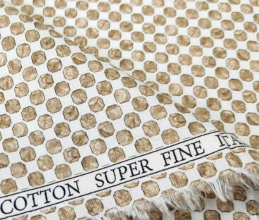 PEE GEE Men's Cotton Printed 2.25 Meter Unstitched Shirting Fabric (White & Brown)