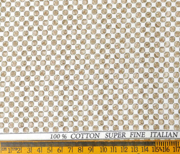 PEE GEE Men's Cotton Printed 2.25 Meter Unstitched Shirting Fabric (White & Brown)