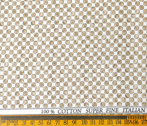 PEE GEE Men's Cotton Printed 2.25 Meter Unstitched Shirting Fabric (White & Brown)