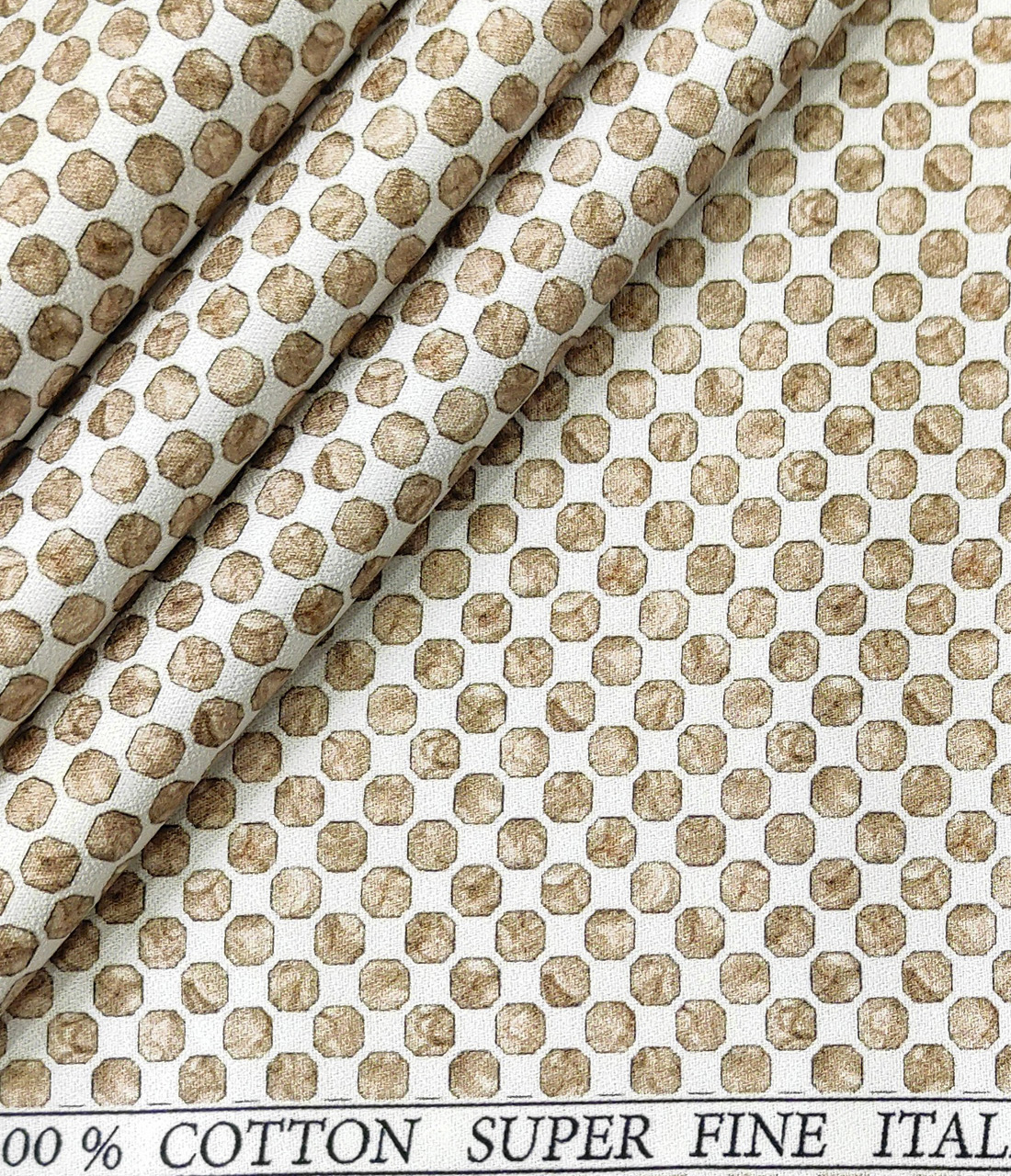 PEE GEE Men's Cotton Printed 2.25 Meter Unstitched Shirting Fabric (White & Brown)