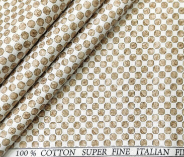 PEE GEE Men's Cotton Printed 2.25 Meter Unstitched Shirting Fabric (White & Brown)