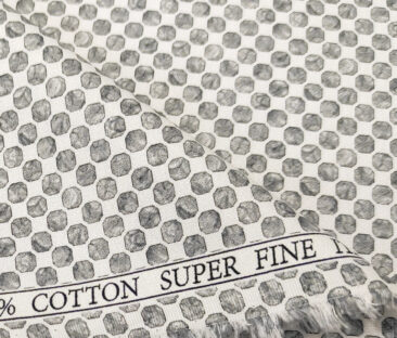 PEE GEE Men's Cotton Printed 2.25 Meter Unstitched Shirting Fabric (White & Grey)