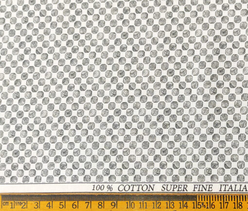 PEE GEE Men's Cotton Printed 2.25 Meter Unstitched Shirting Fabric (White & Grey)