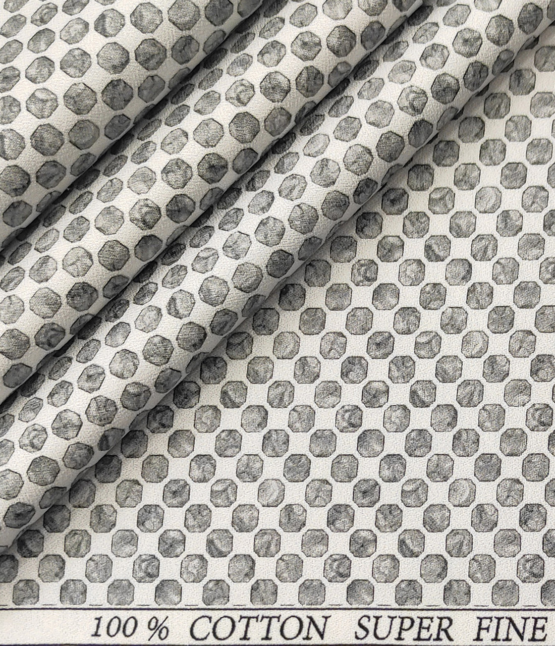 PEE GEE Men's Cotton Printed 2.25 Meter Unstitched Shirting Fabric (White & Grey)