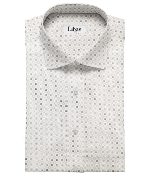 PEE GEE Men's Cotton Printed 2.25 Meter Unstitched Shirting Fabric (White & Grey)