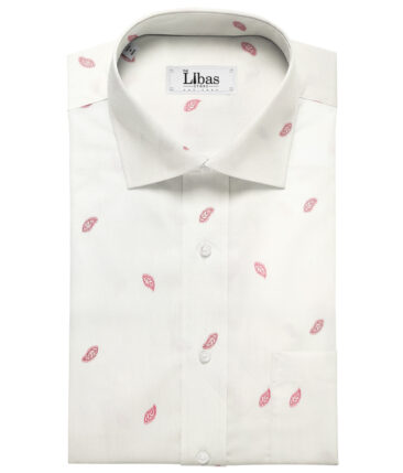 PEE GEE Men's Cotton Printed 2.25 Meter Unstitched Shirting Fabric (White)