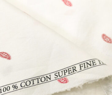 PEE GEE Men's Cotton Printed 2.25 Meter Unstitched Shirting Fabric (White)