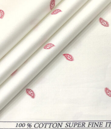 PEE GEE Men's Cotton Printed 2.25 Meter Unstitched Shirting Fabric (White)