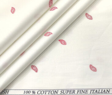 PEE GEE Men's Cotton Printed 2.25 Meter Unstitched Shirting Fabric (White)