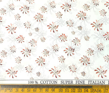 PEE GEE Men's Cotton Printed 2.25 Meter Unstitched Shirting Fabric (White)