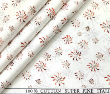 PEE GEE Men's Cotton Printed 2.25 Meter Unstitched Shirting Fabric (White)
