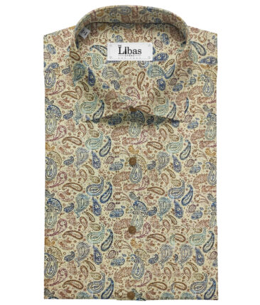 PEE GEE Men's Cotton Printed 2.25 Meter Unstitched Shirting Fabric (Beige)