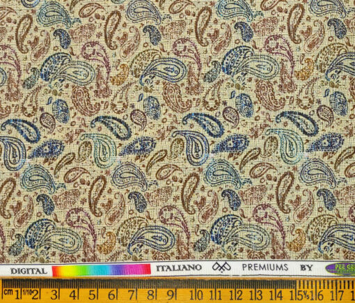 PEE GEE Men's Cotton Printed 2.25 Meter Unstitched Shirting Fabric (Beige)