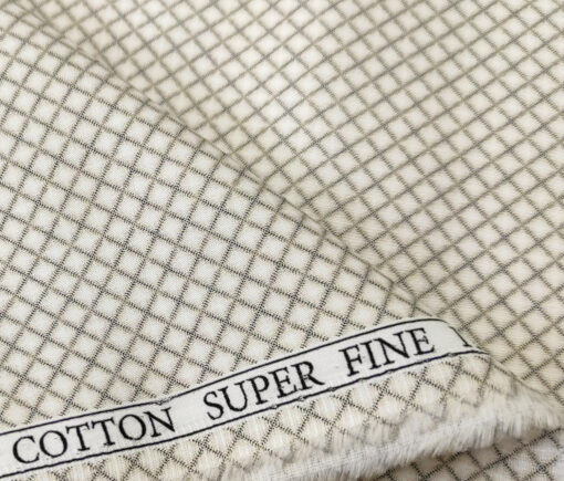 PEE GEE Men's Cotton Printed 2.25 Meter Unstitched Shirting Fabric (Cream and Beige)