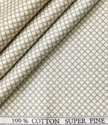 PEE GEE Men's Cotton Printed 2.25 Meter Unstitched Shirting Fabric (Cream and Beige)