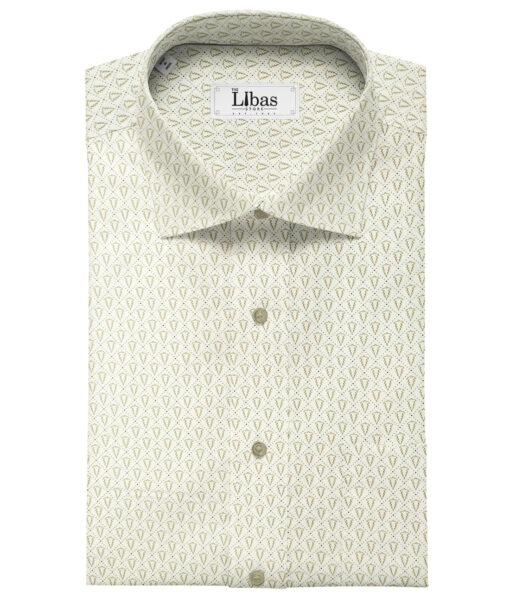 PEE GEE Men's Cotton Printed 2.25 Meter Unstitched Shirting Fabric (Milky White & Brown)