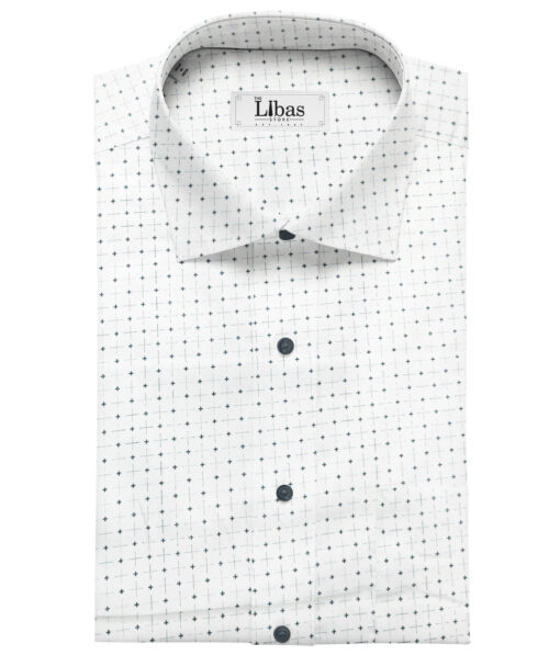 PEE GEE Men's Cotton Printed 2.25 Meter Unstitched Shirting Fabric (White)