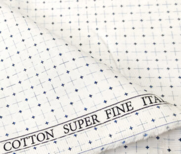 PEE GEE Men's Cotton Printed 2.25 Meter Unstitched Shirting Fabric (White)