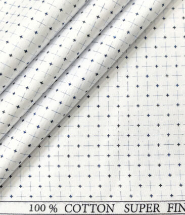 PEE GEE Men's Cotton Printed 2.25 Meter Unstitched Shirting Fabric (White)