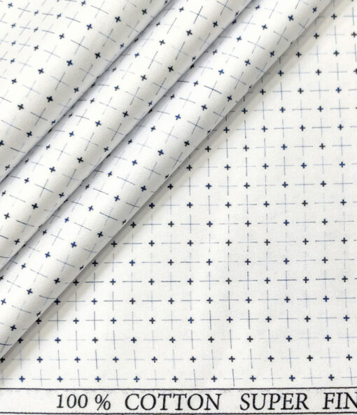 PEE GEE Men's Cotton Printed 2.25 Meter Unstitched Shirting Fabric (White)