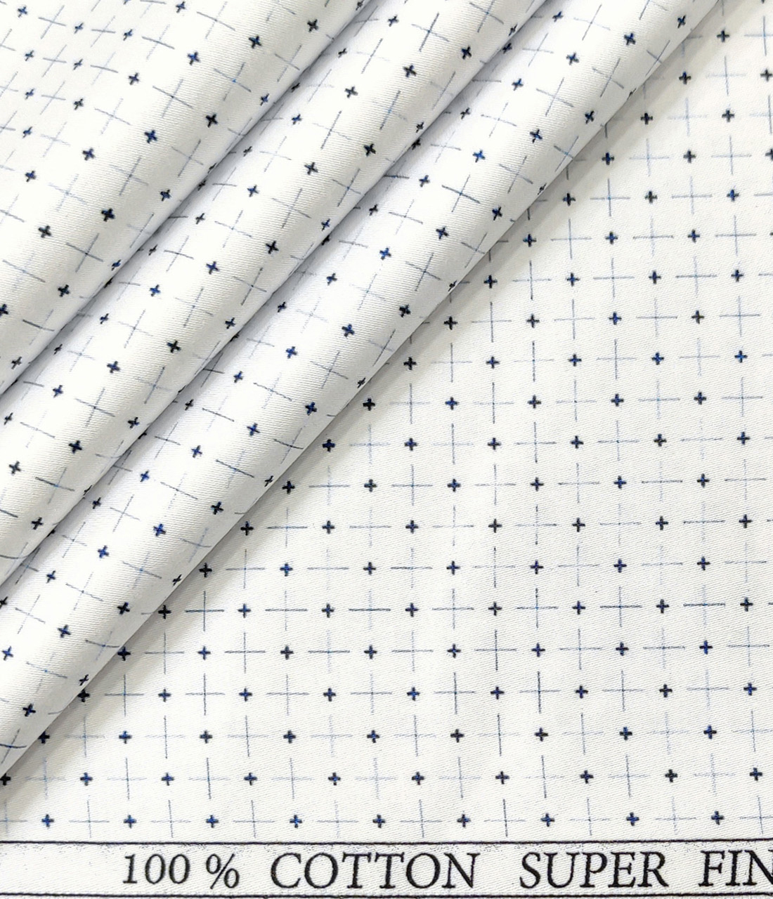PEE GEE Men's Cotton Printed 2.25 Meter Unstitched Shirting Fabric (White)