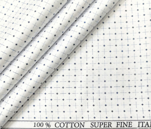 PEE GEE Men's Cotton Printed 2.25 Meter Unstitched Shirting Fabric (White)