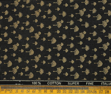 PEE GEE Men's Cotton Printed 2.25 Meter Unstitched Shirting Fabric (Black)