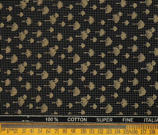 PEE GEE Men's Cotton Printed 2.25 Meter Unstitched Shirting Fabric (Black)
