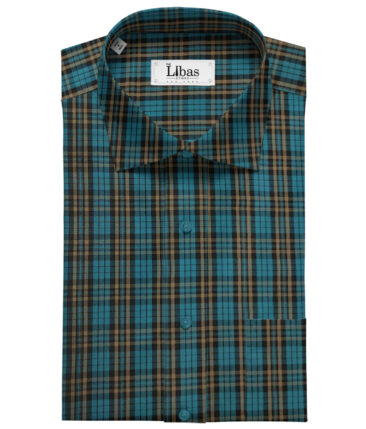 Raymond Men's Cotton Tencel Checks 2 Meter Unstitched Shirting Fabric (Dark Sea Green)