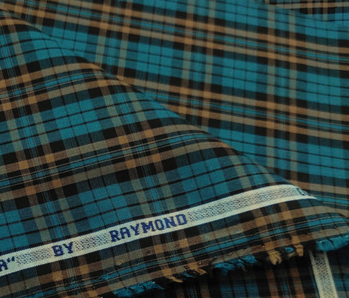 Raymond Men's Cotton Tencel Checks 2 Meter Unstitched Shirting Fabric (Dark Sea Green)