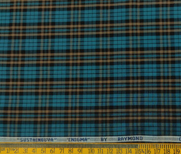 Raymond Men's Cotton Tencel Checks 2 Meter Unstitched Shirting Fabric (Dark Sea Green)