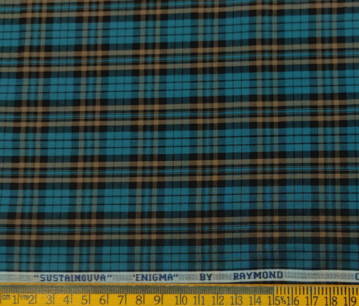 Raymond Men's Cotton Tencel Checks 2 Meter Unstitched Shirting Fabric (Dark Sea Green)