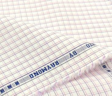 Raymond Men's Cotton Checks 2 Meter Unstitched Shirting Fabric (White)