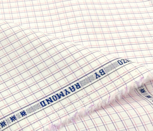 Raymond Men's Cotton Checks 2 Meter Unstitched Shirting Fabric (White)