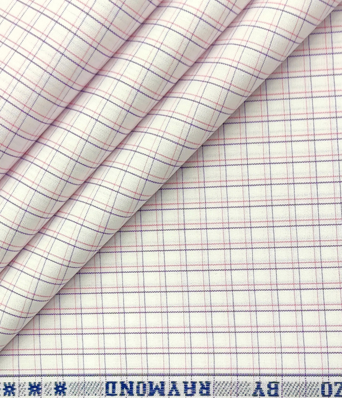 Raymond Men's Cotton Checks 2 Meter Unstitched Shirting Fabric (White)