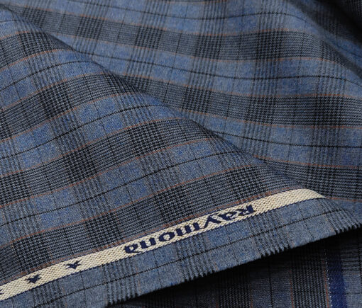 Raymond Men's Cotton Checks 1.50 Meter Unstitched Trouser Fabric (Light blue )
