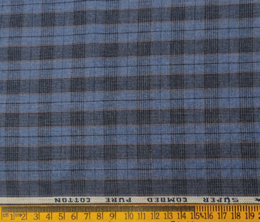 Raymond Men's Cotton Checks 1.50 Meter Unstitched Trouser Fabric (Light blue )
