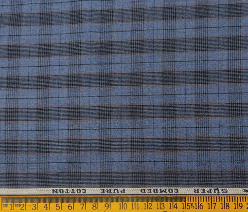 Raymond Men's Cotton Checks 1.50 Meter Unstitched Trouser Fabric (Light blue )