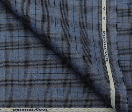 Raymond Men's Cotton Checks 1.50 Meter Unstitched Trouser Fabric (Light blue )