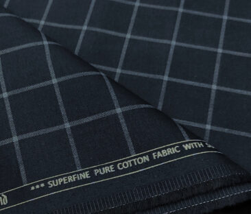 Raymond Men's Cotton Checks 1.50 Meter Unstitched Trouser Fabric (Dark Blue)