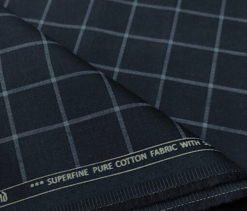 Raymond Men's Cotton Checks 1.50 Meter Unstitched Trouser Fabric (Dark Blue)