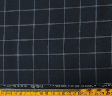 Raymond Men's Cotton Checks 1.50 Meter Unstitched Trouser Fabric (Dark Blue)