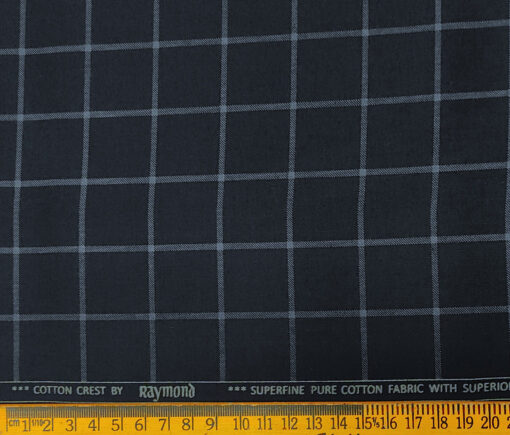 Raymond Men's Cotton Checks 1.50 Meter Unstitched Trouser Fabric (Dark Blue)