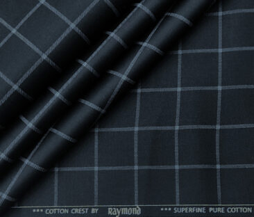 Raymond Men's Cotton Checks 1.50 Meter Unstitched Trouser Fabric (Dark Blue)