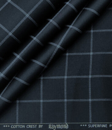 Raymond Men's Cotton Checks 1.50 Meter Unstitched Trouser Fabric (Dark Blue)