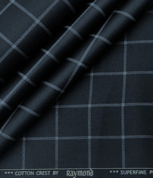 Raymond Men's Cotton Checks 1.50 Meter Unstitched Trouser Fabric (Dark Blue)
