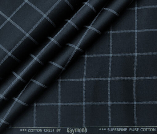 Raymond Men's Cotton Checks 1.50 Meter Unstitched Trouser Fabric (Dark Blue)
