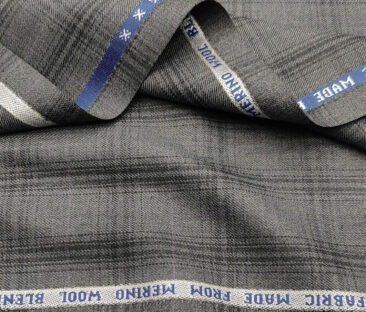 Raymond Men's Wool Checks 3.75 Meter Unstitched Suiting Fabric (Worsted Grey)