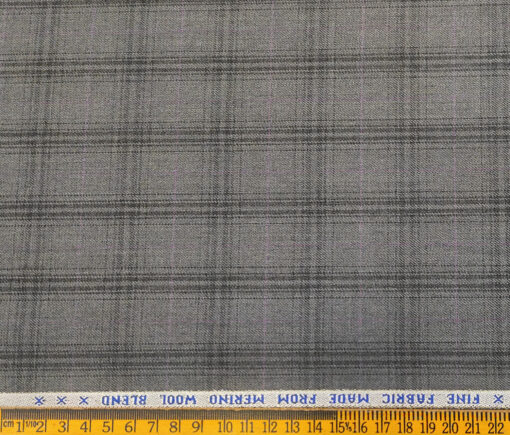 Raymond Men's Wool Checks 3.75 Meter Unstitched Suiting Fabric (Worsted Grey)