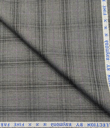 Raymond Men's Wool Checks 3.75 Meter Unstitched Suiting Fabric (Worsted Grey)
